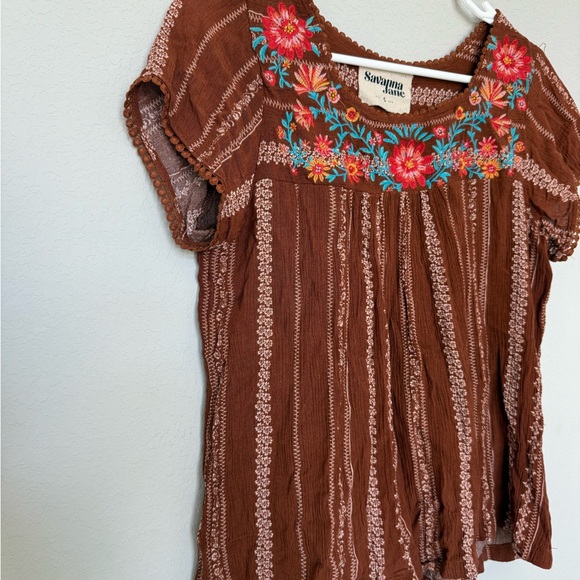 Savanna Jane Brown Top with Colorful Embroidery - Picture 5 of 8